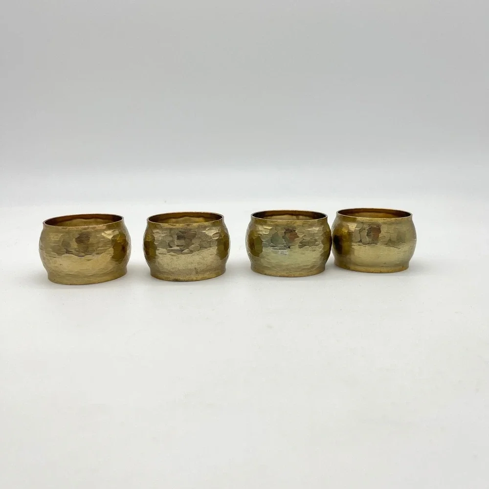 Vintage Hammered Brass Napkin Rings Set of 4 Table Decor Place‎ Setting